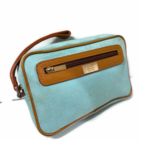 Gucci Aqua and Tan Wristlet